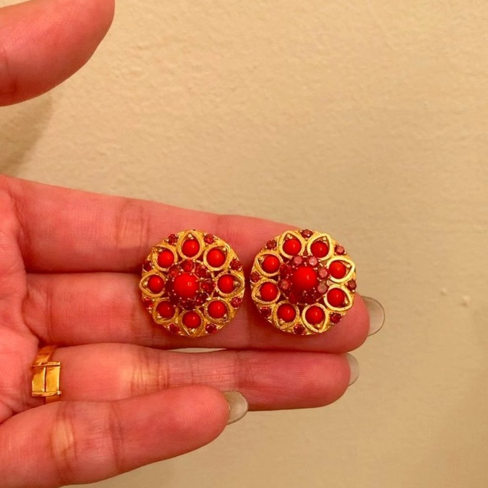 Coral & Red Zircon Studs in 18K Gold